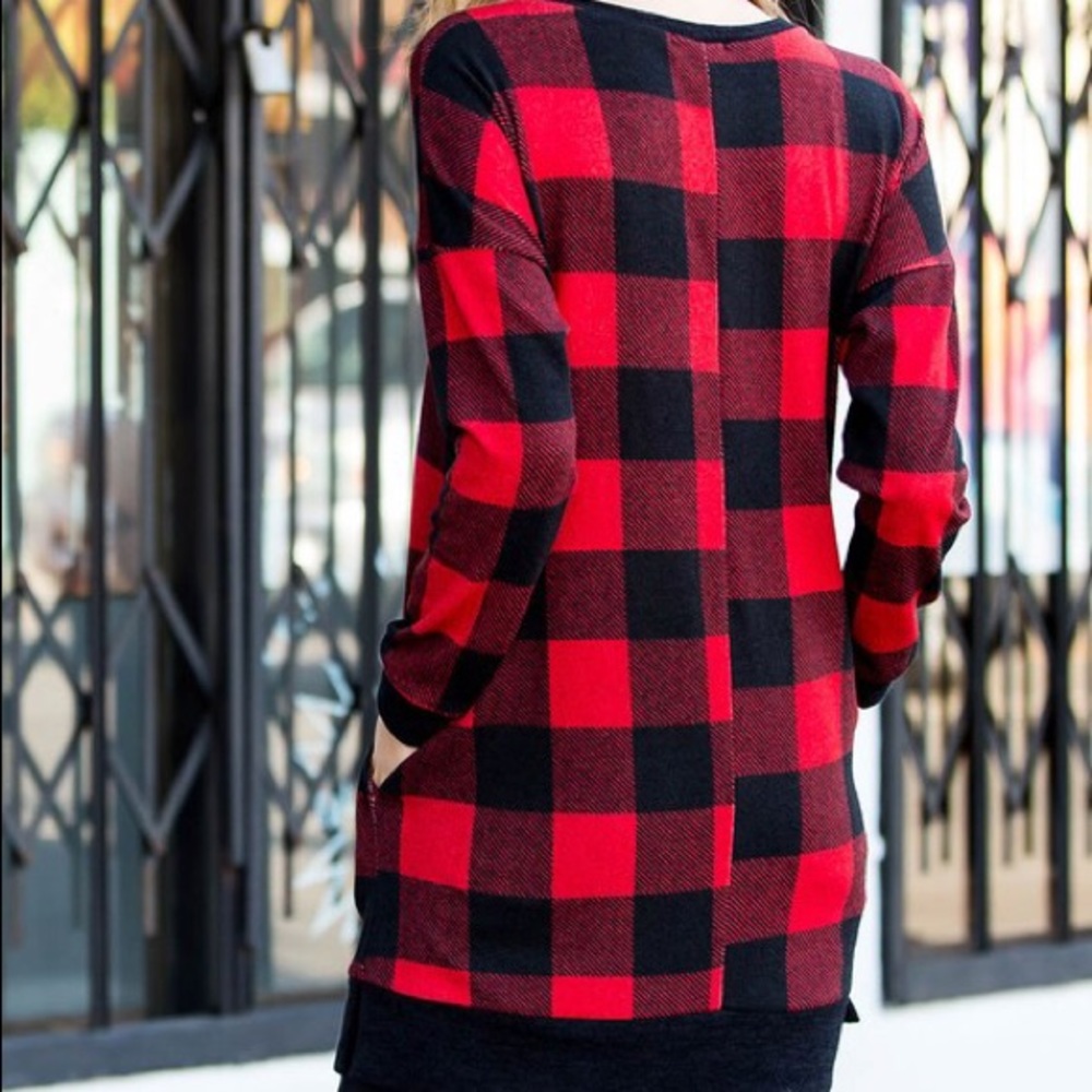Red Buffalo Plaid Checkered Tunic Sweater - Picture 6 of 6